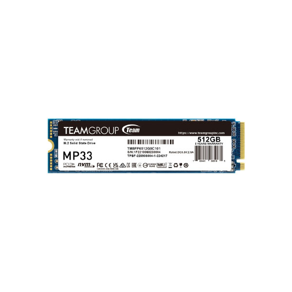 SSD 512 TEAM G M2-2280 PCI-E GEN3X4 MP33 NVME TM8FP6512G0C101